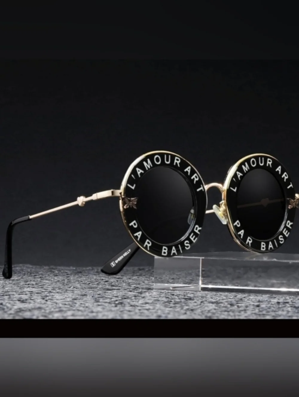 Round Luxury Black Tint Bold Statement Print Sunglasses